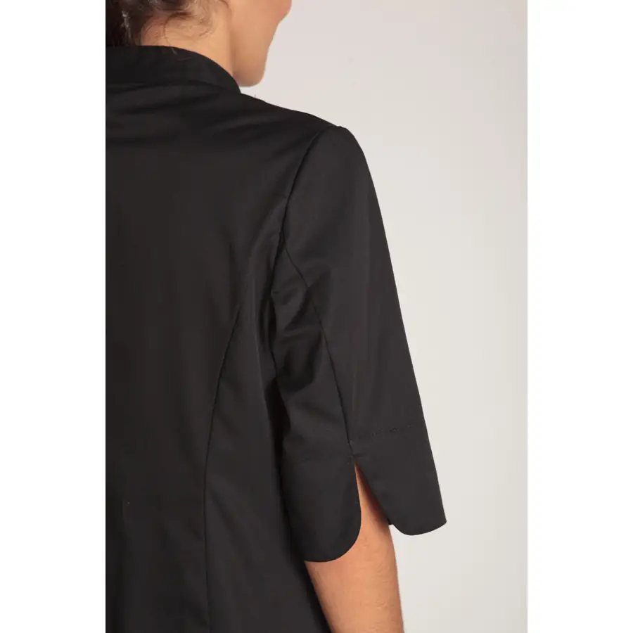Chaqueta cocinera Dyneke 8519701 negra 4 Chaqueta cocinera negra manga 3/4 Dyneke 8519701: detalle de la espalda y manga.