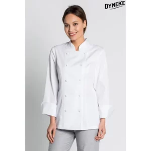 Chaqueta sra. clásica blanca Dyneke 8521700: vista frontal con modelo.