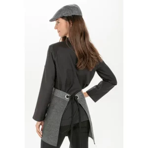 Delantal corto bicolor gris Dyneke 8529376: vista trasera del delantal con modelo.