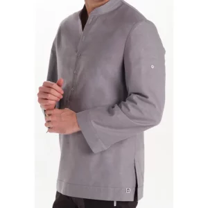 Camisa hombre "arenasmar" gris Dyneke 8534844: detalle del cuello y manga.