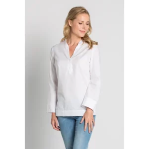 Camisa mujer "arenasmar" blanca Dyneke 8535823: vista frontal con modelo.