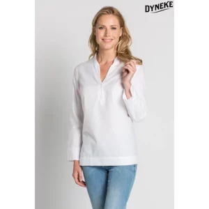Camisa mujer "arenasmar" blanca Dyneke 8535823: vista frontal con modelo.