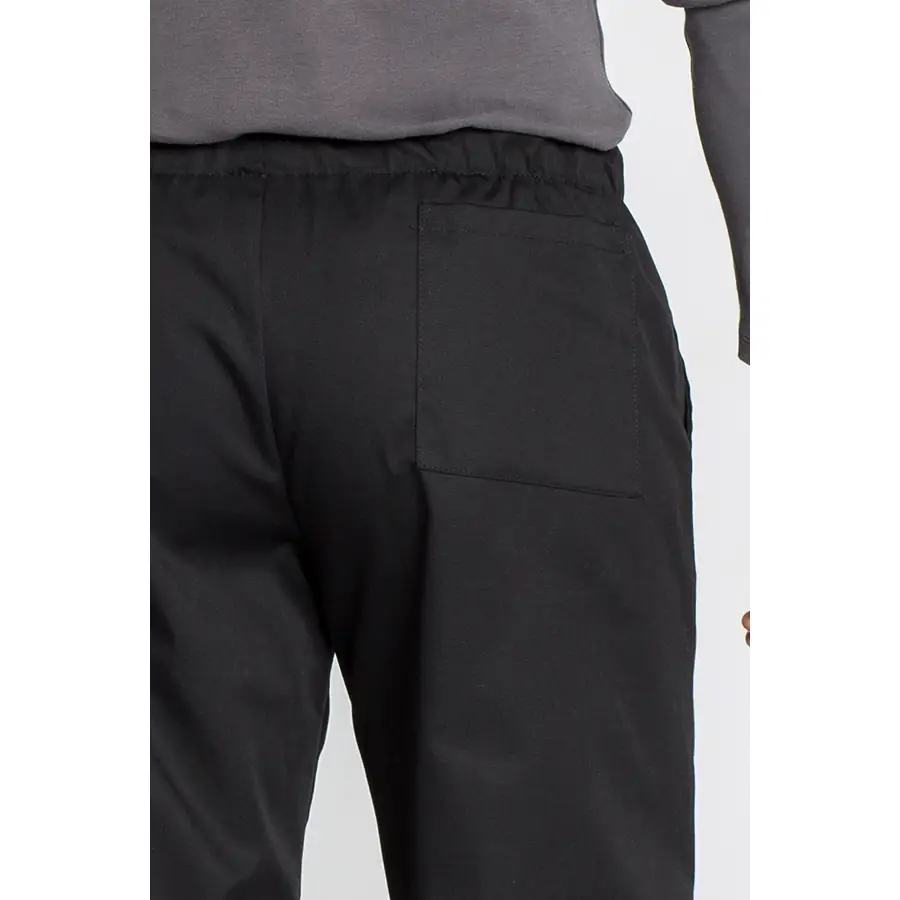 Pantalón cocinero Dyneke 8540701 negro 2 Pantalón cocinero negro 8540 Dyneke 8540701: detalle de la cintura trasera.