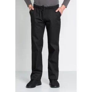 Pantalón cocinero negro 8540 Dyneke 8540701: vista frontal del pantalón con modelo.