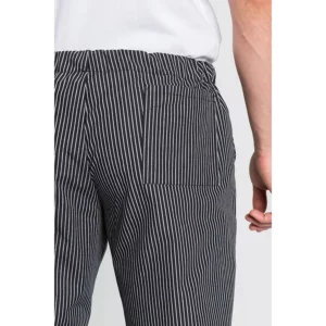 Pantalón cocinero negro rayado Dyneke 8540837: detalle del bolsillo trasero.