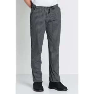 Pantalón cocinero negro rayado Dyneke 8540837: vista frontal del pantalón con modelo.