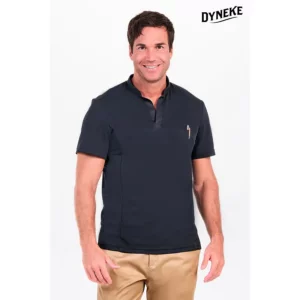 Polo hombre cuello mao pique negro Dyneke 8541111: vista frontal con modelo.