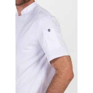 Chaqueta cocinero blanca m/c Dyneke 8550900: detalle del cuello y manga.