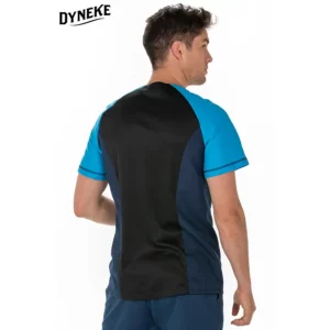 Chaqueta sanidad hombre microfibra azul Dyneke 8566577: vista trasera con modelo.