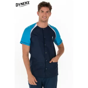 Chaqueta sanidad hombre microfibra azul Dyneke 8566577: vista frontal con modelo.