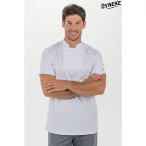 Camiseta blanca caballero hostelería 'fusion' Dyneke 8577112: vista frontal con modelo.