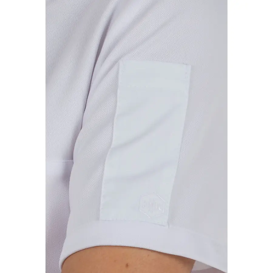 Camiseta Dyneke 8578112 Fusion blanca de mujer 3 Camiseta blanca srta hostelería 'fusion' Dyneke 8578112: detalle del bolsillo de manga.