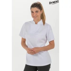 Camiseta blanca srta hostelería 'fusion' Dyneke 8578112: vista frontal con modelo.