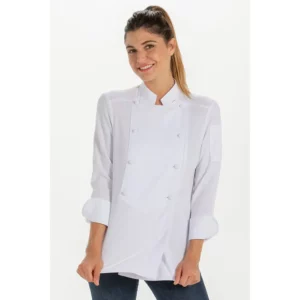 Chaqueta srta.hostelería pecherín Dyneke 8591112: vista frontal con modelo.