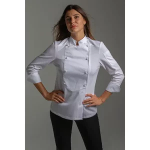 Chaqueta srta.hostelería pecherín Dyneke 8591112: vista frontal con modelo.