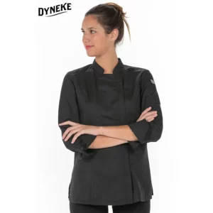 Chaq.mujer cocina microfibra negra Dyneke 8593578: vista frontal con modelo.