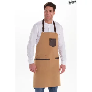Delantal ocre combi peto y corto Dyneke 8618324: vista frontal con modelo.