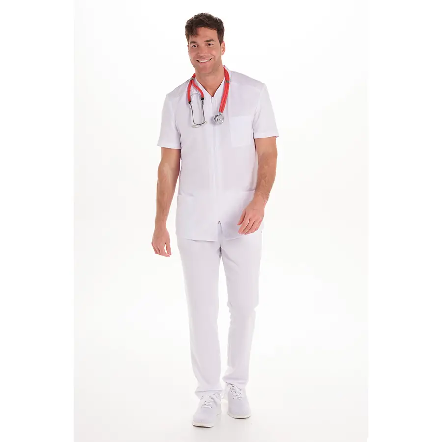 Chaqueta Dyneke 8620784 hombre microfibra elástica blanca 3 Chaqueta hombre microfibra elástica blanca Dyneke 8620784: vista de conjunto con modelo.