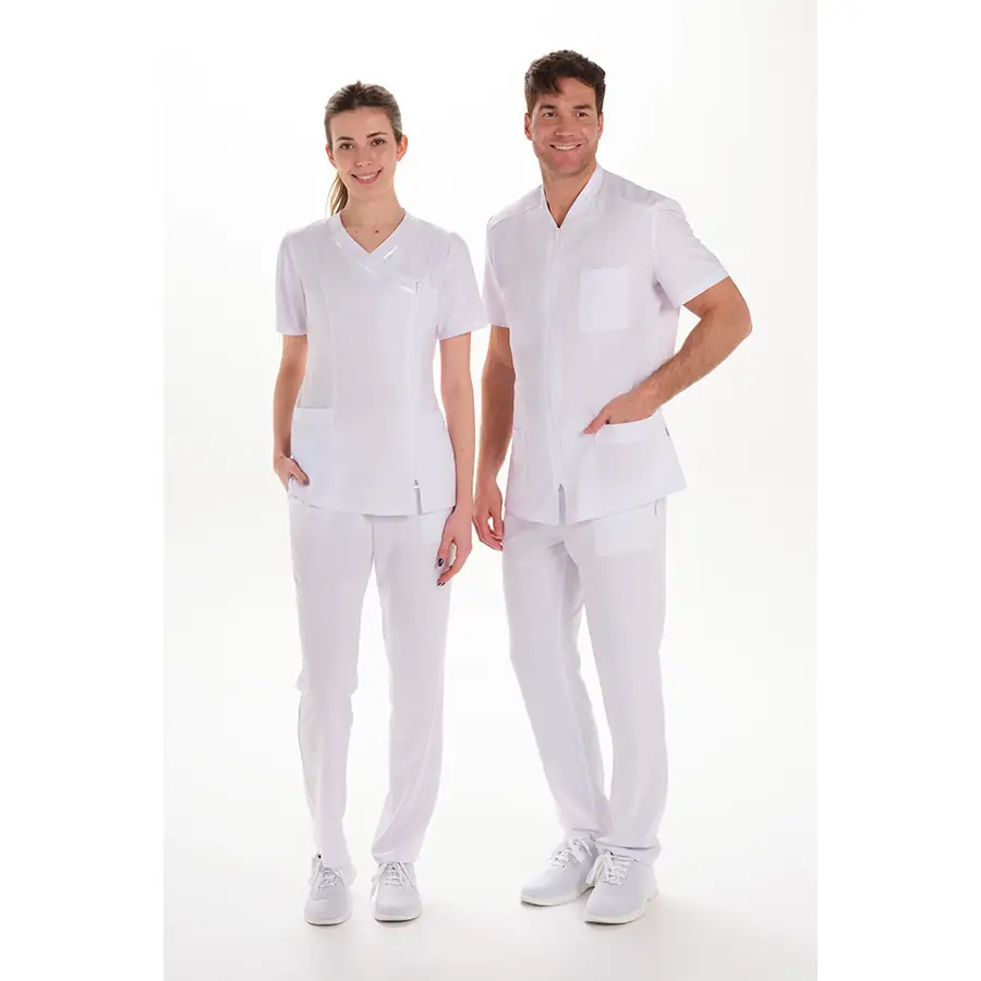Chaqueta Dyneke 8620784 hombre microfibra elástica blanca 4 Chaqueta hombre microfibra elástica blanca Dyneke 8620784: vista de conjunto con dos modelos.
