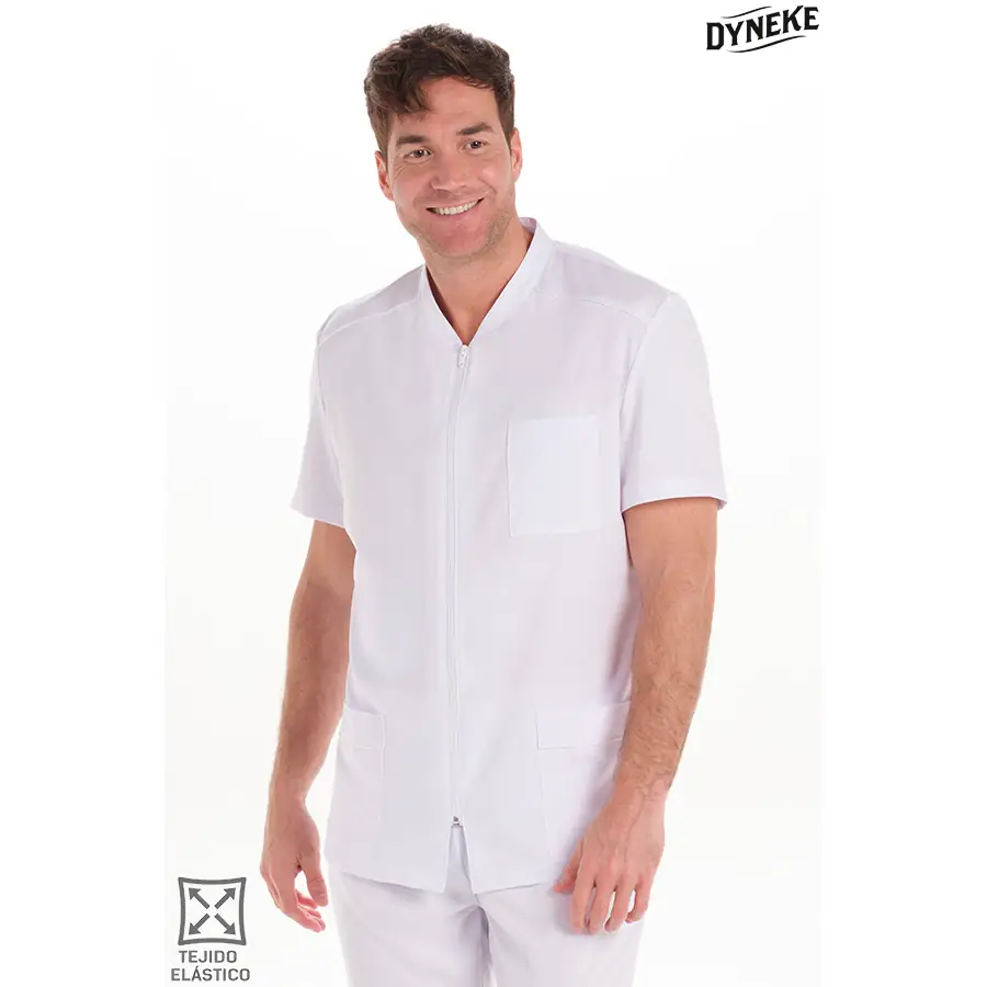 Chaqueta Dyneke 8620784 hombre microfibra elástica blanca 1 Chaqueta hombre microfibra elástica blanca Dyneke 8620784: vista frontal con modelo.