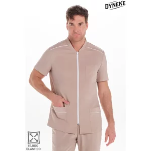Chaqueta hombre microfibra elastica beige Dyneke 8620785: vista frontal con modelo.