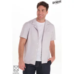Camisa casual punto elástico beige Dyneke 8625409: vista frontal con modelo.