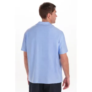 Camisa casual punto elástico celeste Dyneke 8625410: vista trasera con modelo.