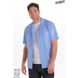 Camisa casual punto elástico celeste Dyneke 8625410: vista frontal con modelo.