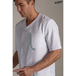 Chaqueta hombre m/l blanca tapeta Dyneke 8802570: detalle del cuello y bolsillo.