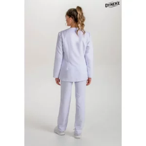 Chaqueta mujer m/l blanca tapeta Dyneke 8803570: vista trasera de conjunto con modelo.