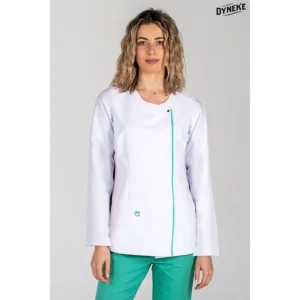 Chaqueta mujer m/l blanca tapeta Dyneke 8803570: vista frontal con modelo.