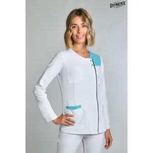 Chaqueta Srta.microfibra contrastes en turquesa y azul Dyneke 8817483: vista frontal con modelo.