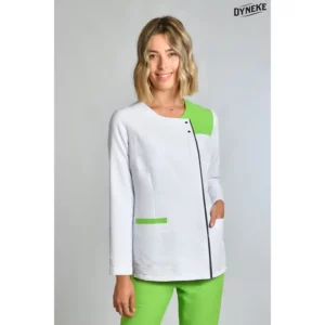 Chaqueta Srta. Microfibra constraste pistacho y gris Dyneke 8817573: vista frontal con modelo.