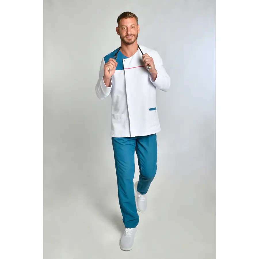 Chaqueta Dyneke 8818485 hombre blanca azul y fucsia 5 Chaqueta microfibra cbro. m/l contraste azul y fucsia Dyneke 8818485: vista de conjunto con modelo.
