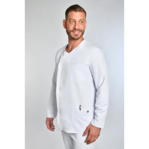 Chaqueta microfibra cbro. m/l blanca Dyneke 8818570: vista de tres cuartos con modelo.