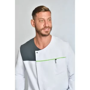 Chaqueta microfibra cbro. m/l contraste gris y pistacho Dyneke 8818576: detalle del cuello y cierre.