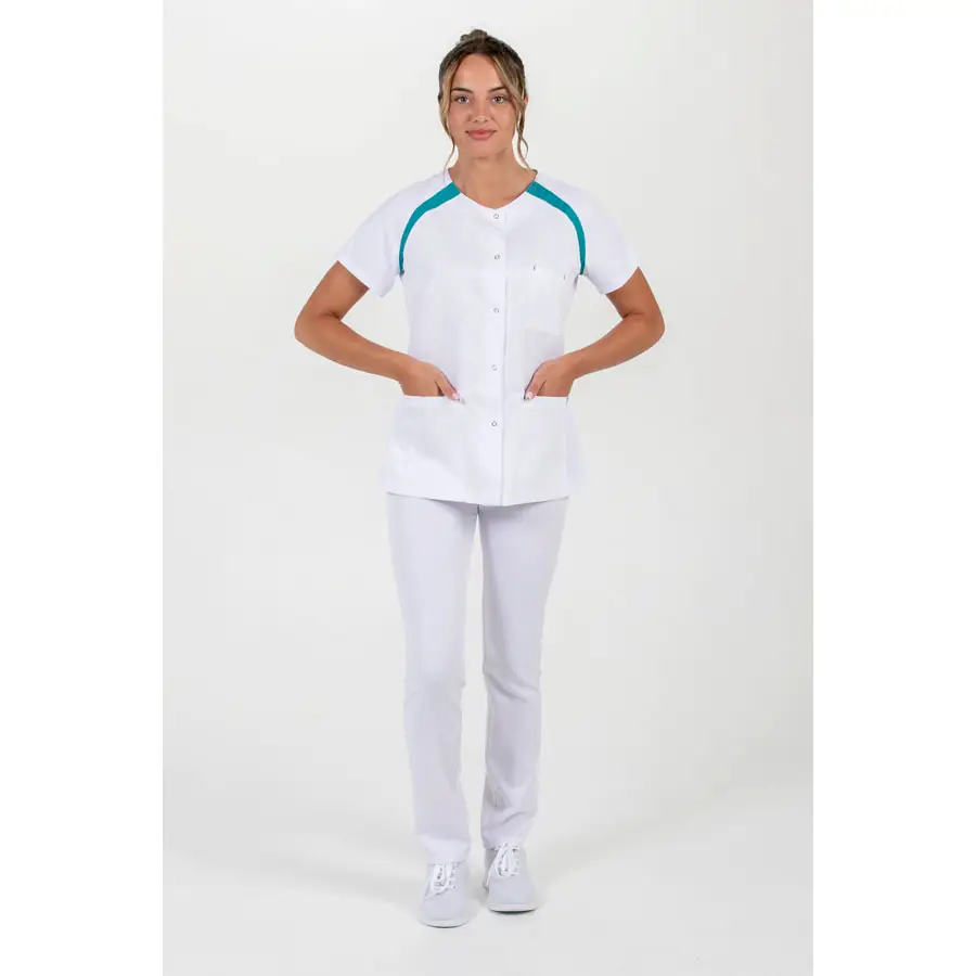 Chaqueta Dyneke 8820884 mujer raglán con contraste 5 Chaqueta mujer m/c ranglan pespunte verde Dyneke 8820884: vista de conjunto con modelo.
