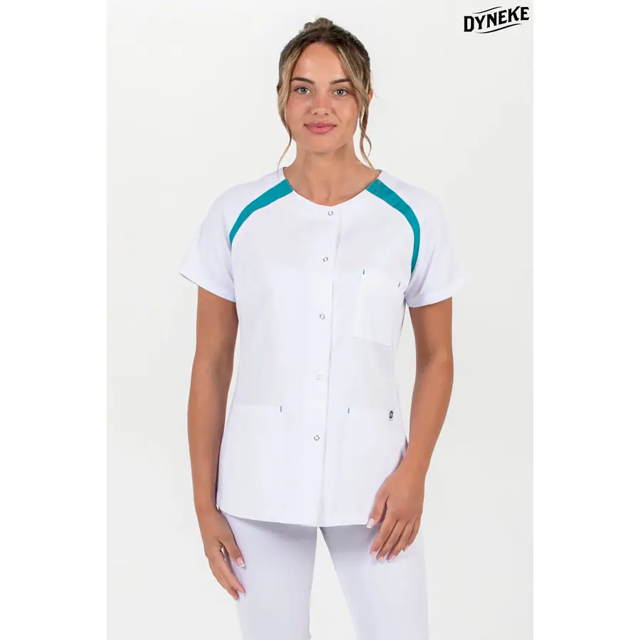 Chaqueta Dyneke 8820884 mujer raglán con contraste 1 Chaqueta mujer m/c ranglan pespunte verde Dyneke 8820884: vista frontal con modelo.