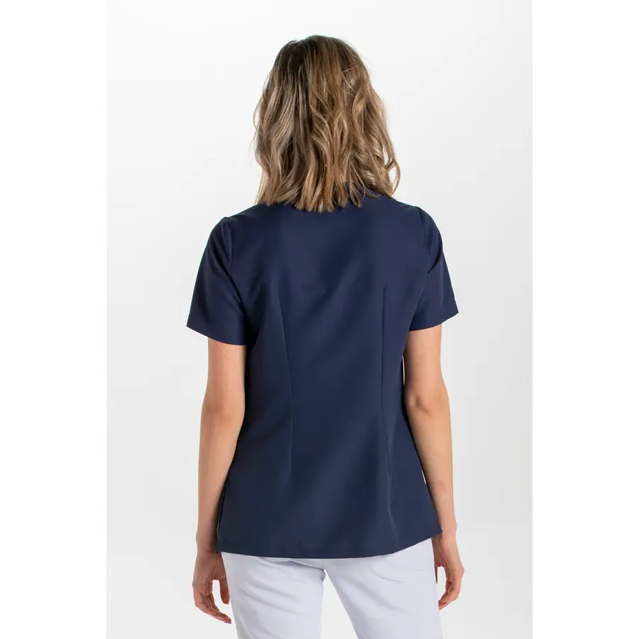 Chaqueta Dyneke 8821583 mujer azul marino tapeta gris claro 2 Chaqueta sra.azul marino tapeta gris Dyneke 8821583: vista trasera con modelo.