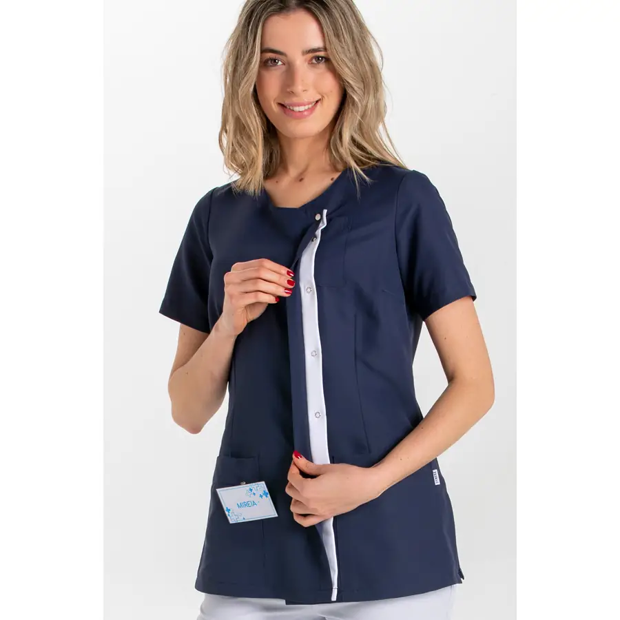 Chaqueta Dyneke 8821583 mujer azul marino tapeta gris claro 3 Chaqueta sra.azul marino tapeta gris Dyneke 8821583: vista frontal con modelo.