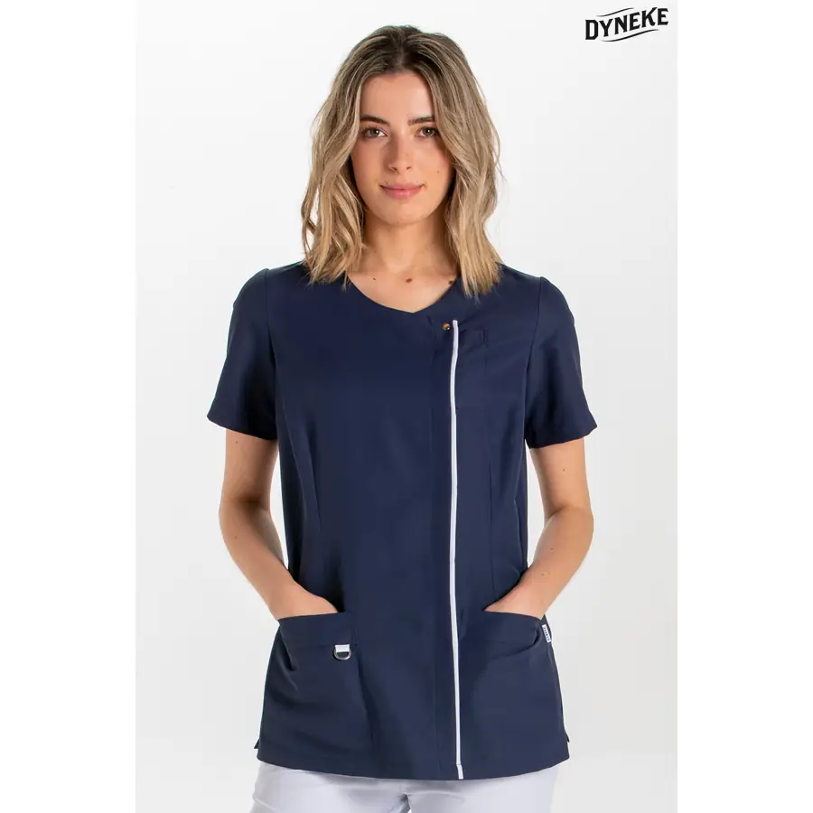 Chaqueta Dyneke 8821583 mujer azul marino tapeta gris claro 1 Chaqueta sra.azul marino tapeta gris Dyneke 8821583: vista frontal con modelo.