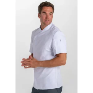 Chaqueta cbro.cocina microfibra blanca m/c Dyneke 8823570: vista de tres cuartos con modelo.