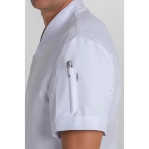 Chaqueta cbro.cocina microfibra blanca m/c Dyneke 8823570: detalle de la manga y bolsillo.