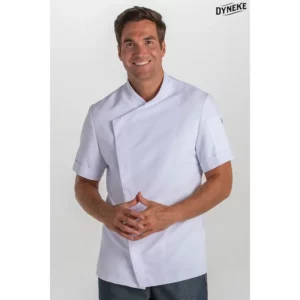 Chaqueta cbro.cocina microfibra blanca m/c Dyneke 8823570: vista frontal con modelo.
