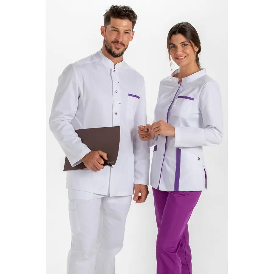 Chaqueta Dyneke 8824859 hombre blanca contraste jaspeado 3 Chaqueta caballero contraste lila Dyneke 8824859: vista de conjunto con dos modelos.