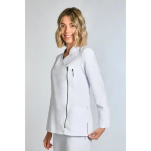 Chaqueta sra. blanca cremallera dorada Dyneke 8828570: vista de tres cuartos con modelo.