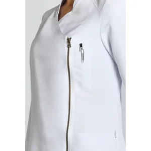 Chaqueta sra. blanca cremallera dorada Dyneke 8828570: detalle del bolsillo y cremallera.