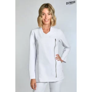 Chaqueta sra. blanca cremallera dorada Dyneke 8828570: vista frontal con modelo.