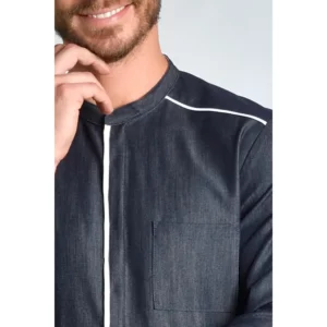 Chaqueta hombre tejana M/L vivo blanco Dyneke 8883497: detalle del cuello y cierre.