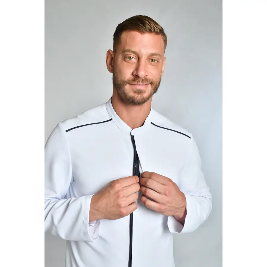 Chaqueta Dyneke 8883570 blanca de hombre vivo dénim 3 Chaqueta hombre M/L vivo tejano Dyneke 8883570: vista frontal con modelo.